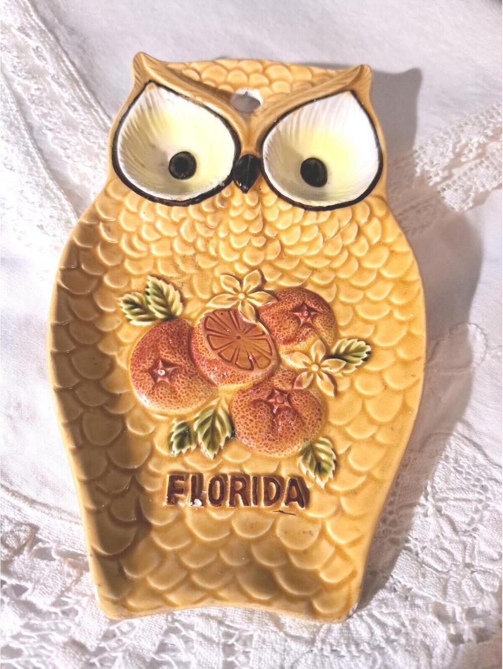 Vintage 1970s Treasure Craft Ceramic Owl Spoon Rest